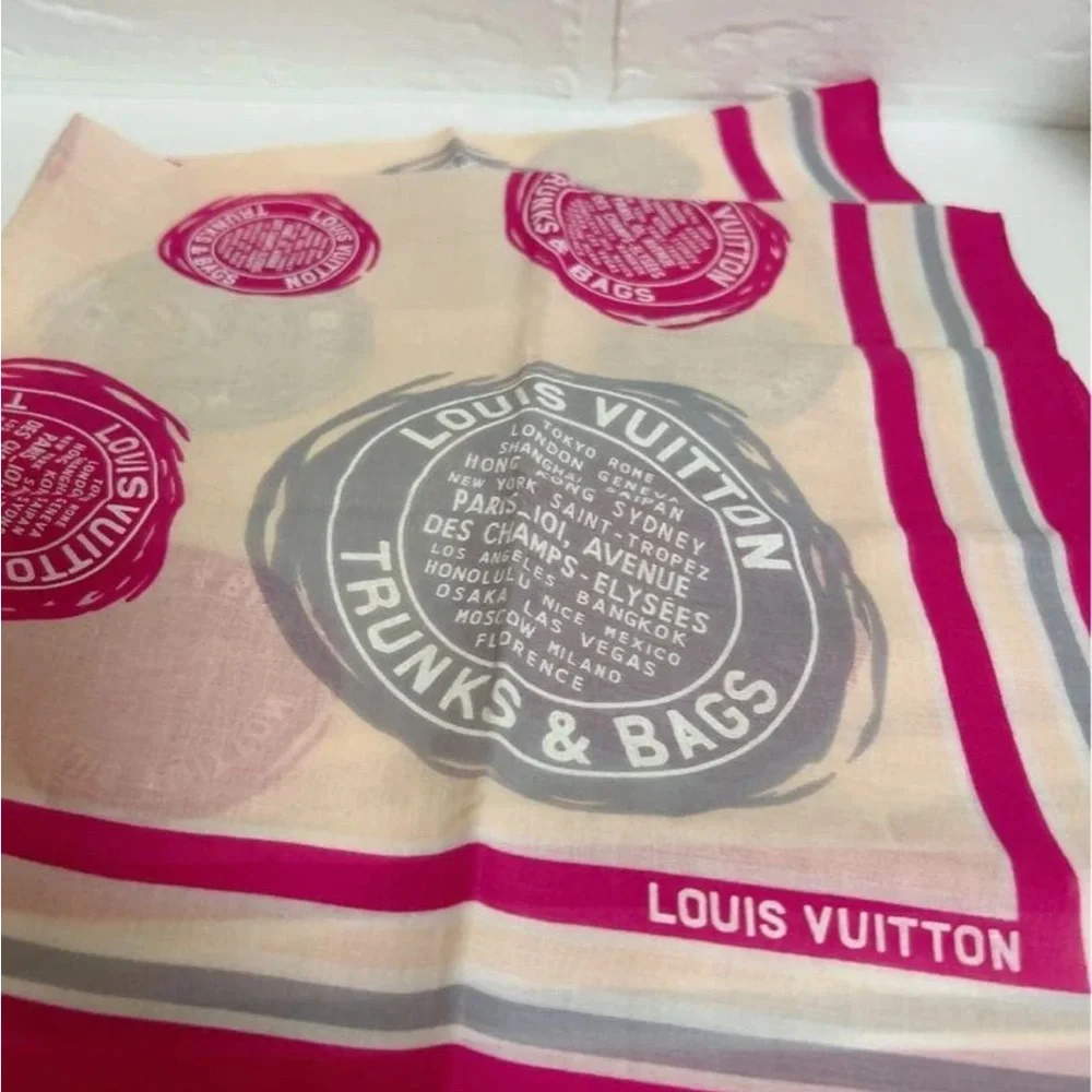 Louis Vuitton Fuchsia and Gray Silk Scarf - Picture 3 of 10